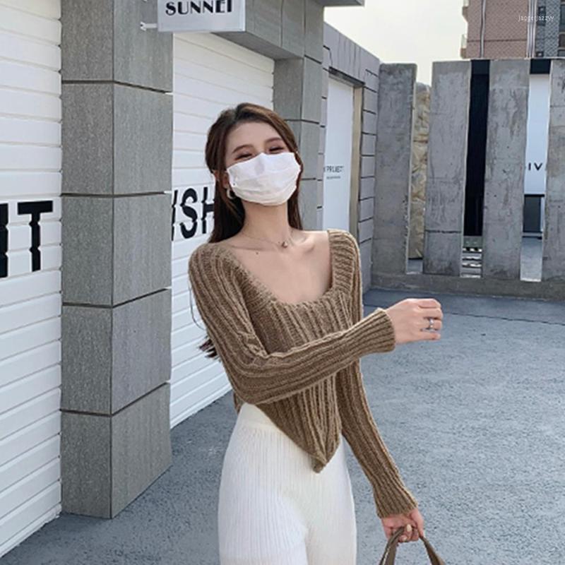 

Women's Sweaters 2022 Autumn Winter Long Sleeve Women's Sweater Casual Solid Sqaure Collar Knitting Pullovers Knitwear Sexy Tops, Black