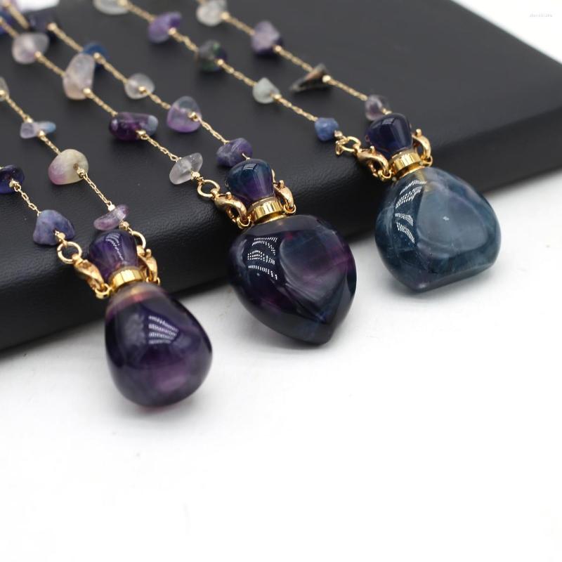 

Pendant Necklaces Natural Stone Amethyst Perfume Bottle Necklace Women Essential Oil Diffuser Gravel Chain DIY Jewelry