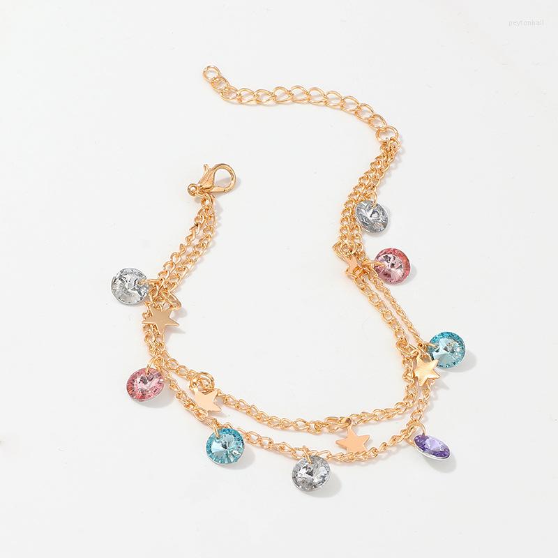 

Anklets Fashiom Exquisite Beach For Women With Stars And Colorful Rhinestone Design In Gold Tone Female Tobillera