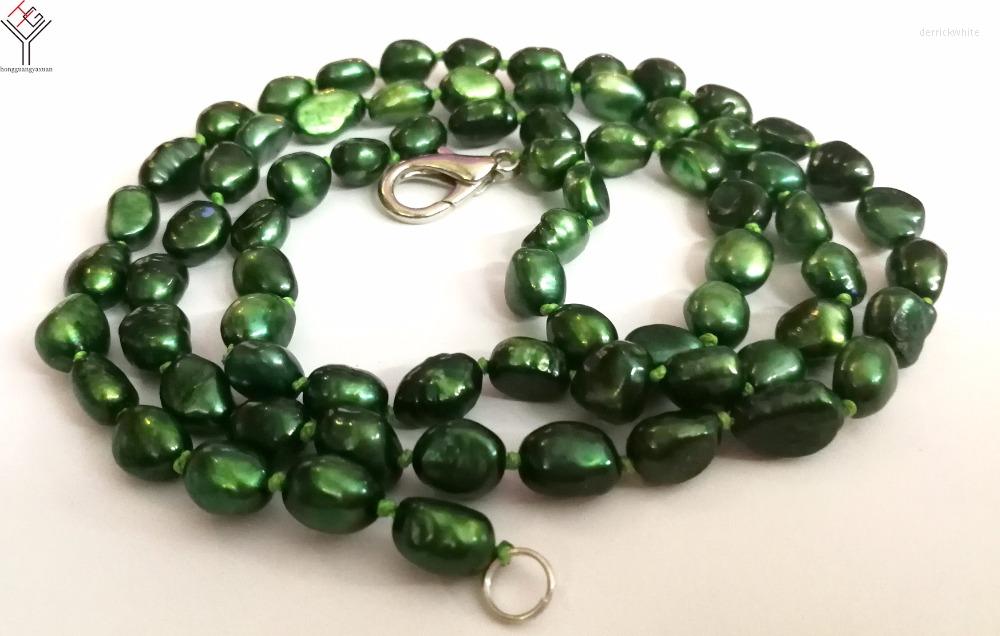 

Choker 30'' 80cm Women Jewelry Necklace 9x10mm Dark Green Baroque Pearl Handmade Real Natural Freshwater