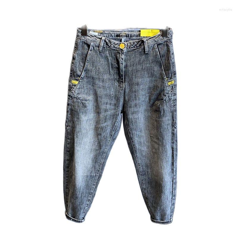 

Men's Pants Men's Fashion Jeans 2022 Denim Ankle Length Korean Harlan Micro-span Casual Baggy Hip Hop Youth Harem, Blue