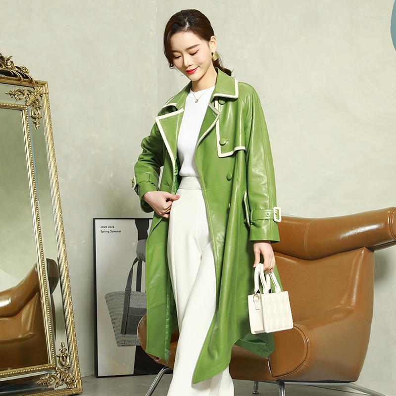 

Women' Leather Genuine Jacket Women Clothing Sheepskin Trench Coat Korean Fashion Slim Ladies Windbreaker Female Lq, Khaki