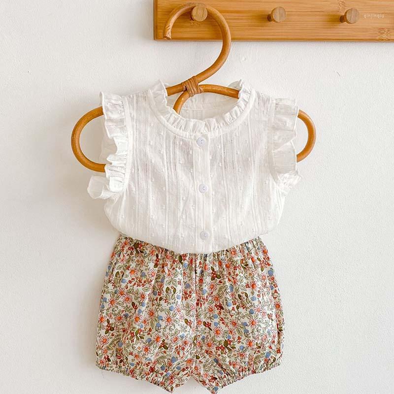 

Clothing Sets Born Baby Girl Clothes Set Flying Sleeve Button Top Floral Shorts 2Pcs Outfits 2022 Summer Toddler Infant Kids, Wd52-dark grey