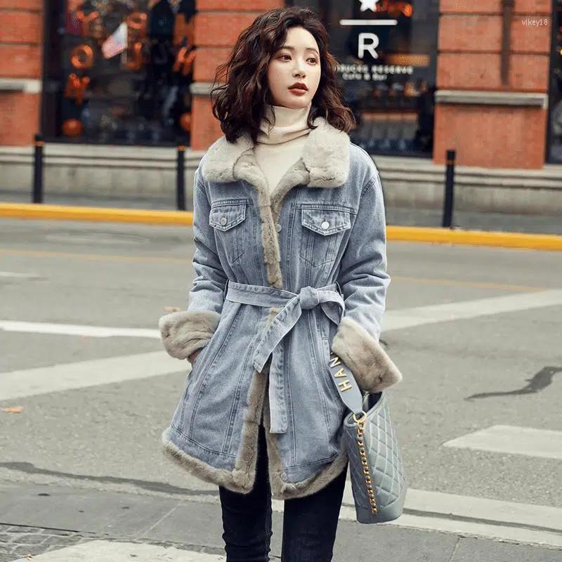 

Women' Fur 2022 Winter Fashion Cowgirl Coat Women Padded Jackets Cashmere Denim Cotton Waistband Overcoat Loose Outerwear Female, Blue