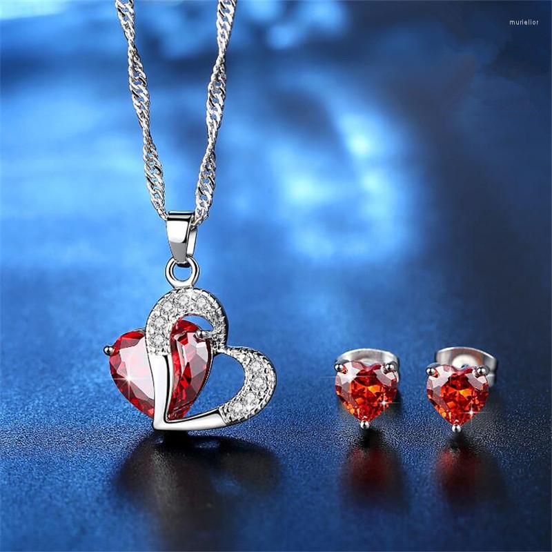 

Necklace Earrings Set 925 Sterling Silver Cute Heart Crystal Jewelry For Women Girls Pendant 2022 Trendy Wholesale, Picture shown