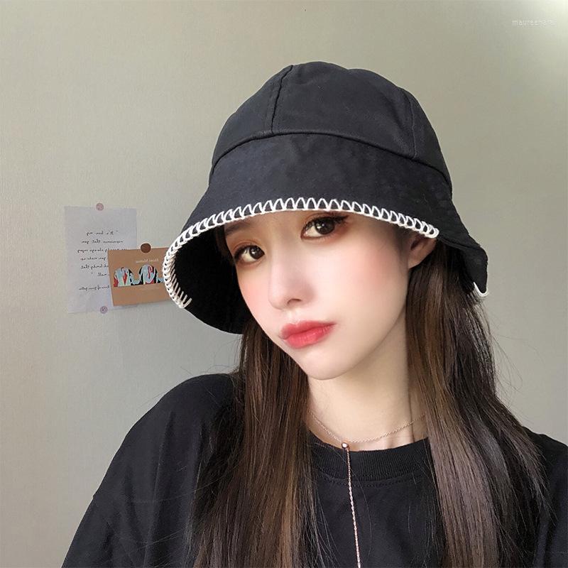 

Berets Fashion Stitching Lock Edge Basin Hat Solid Color Black Foldable Bucket Hats Street Headwear Outdoor Sun Wide Brim Fisherman Cap