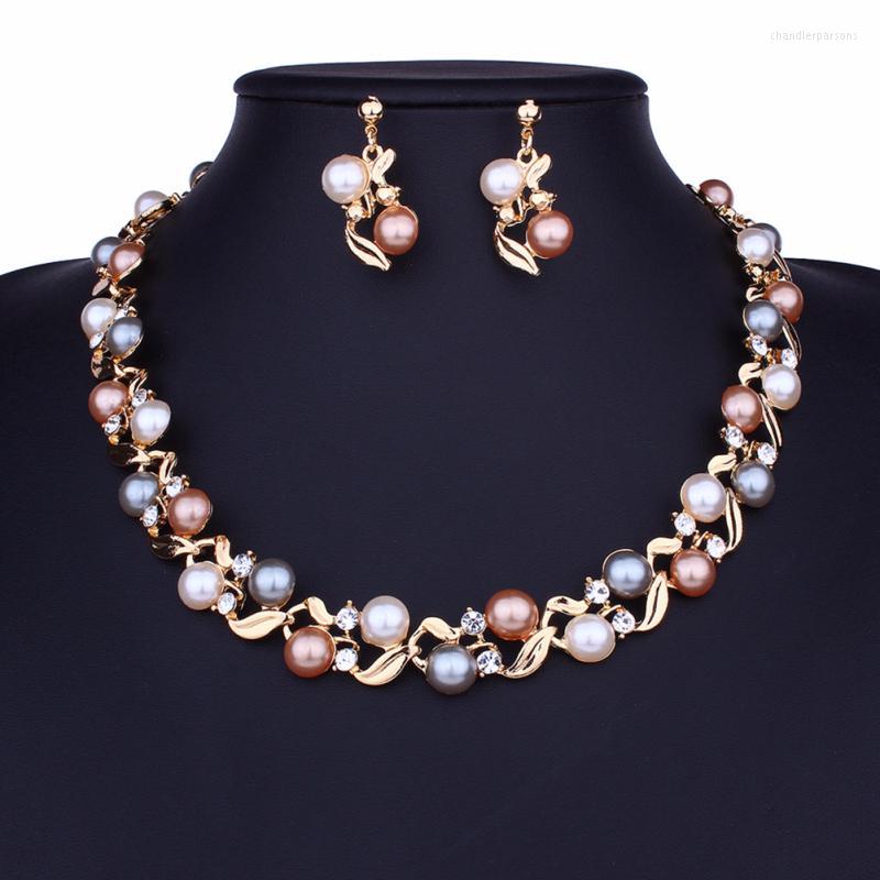 

Chains 2pcs/set Women Fashion Imitation Pearl Necklace Earring Jewelry Set