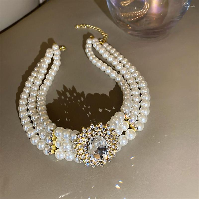 

Chains Trend Elegant Jewelry Wedding Crystal Pearl Necklace For Women Fashion Multilayer Imitation Chain Choker Luxury