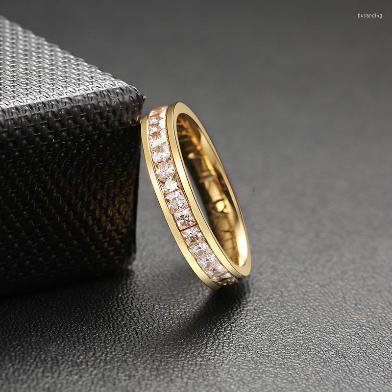 

Wedding Rings Fashion Bling CZ Stone For Women Gold Tone Stainless Steel Roman Numerals Finger Bands Jewelry