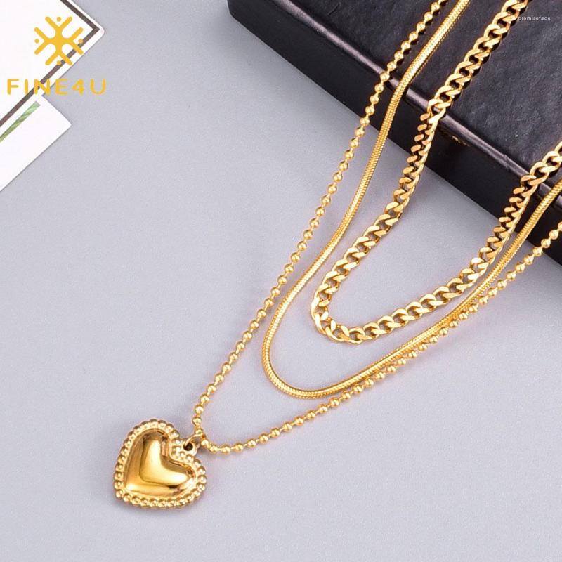 

Pendant Necklaces FINE4U N752 Statement Cool Punk Chunky Chain Toggle Necklace For Women Girls Heart Shaped Layered Choker