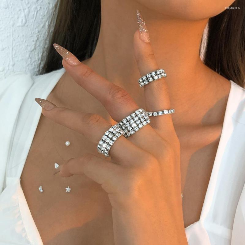 

Wedding Rings 1-4 Rows Silver Color Bridal Bands Crystal Rhinestone Stretch Finger For Women Engagement Party Jewelry Gift