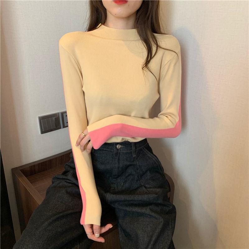 

Women' Sweaters Woman Spring Autumn Fashion Color Contrast Patchwork Knitted Outerwear Slim-Fit Underwear Top Women, 02