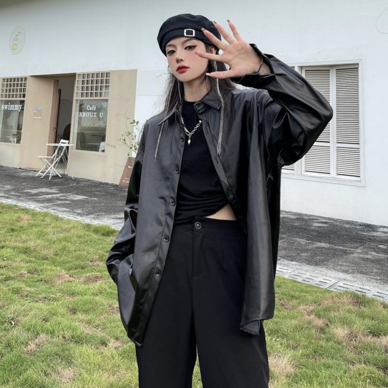 

Women's Leather Women PU Jackets Vintage Party Long Sleeve Lapel Casual Work Outerwear Faux Coats Casaco Femme Jaqueta Chaquetas, Black