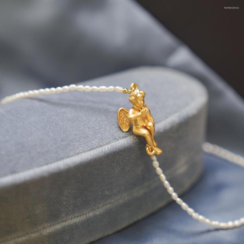 

Choker J34 Fashion Angel Pendant Pearl Necklace Collar Women Jewelry