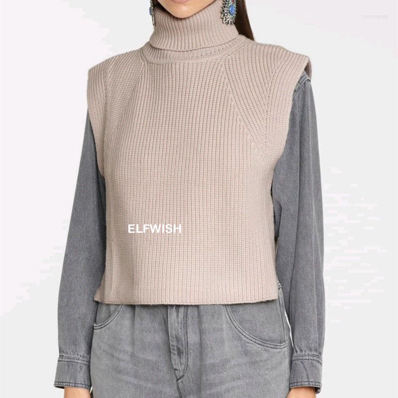 

Women's Vests Woman Wool Turtleneck Knit Waistcoat Cut Out Sides Sleeveless Vest Uneven Hem Tops Sweaters 2022FW, As show