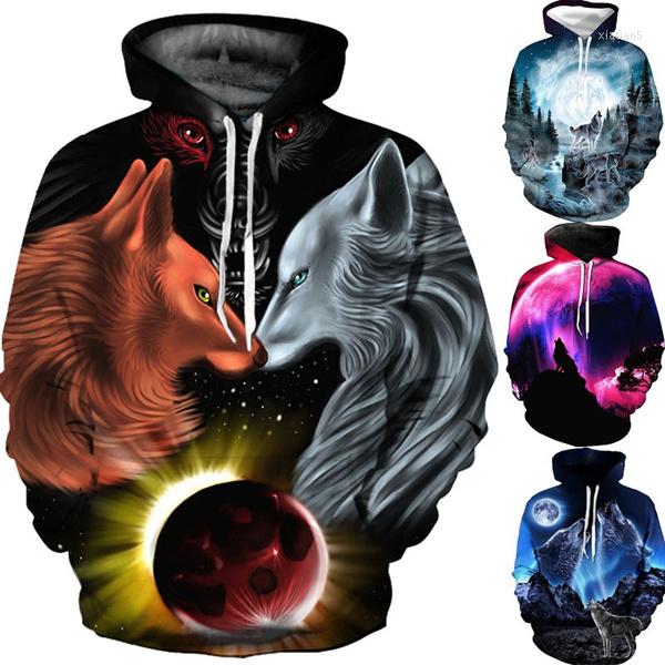 

Men's Hoodies 2022 3D Printing Wolf Shirt Fashion Hoodie Long Sleeve Casual Couple, Black
