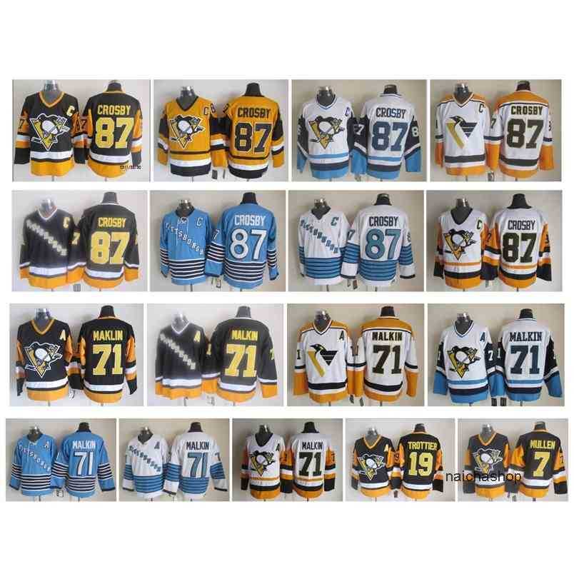 

95 Retro Vintage Pittsburgh Penguins Jersey 87 Sidney Crosby 71 Evgeni Malkin 7 Joe Mullen 19 Bryan Trottier CCM Hockey Jersey nhl's Jerseys, As pic