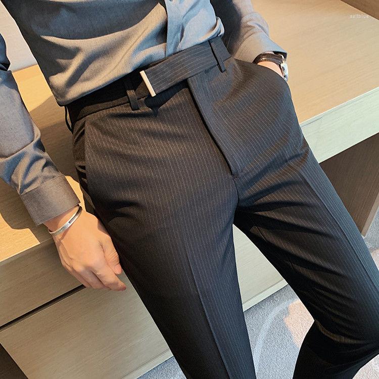 

Men's Suits Spring Autumn Striped Suit Pants Dress Men Clothing 2022 Slim Fit Casual Office Long Trousers Business Formal Wear B143, Gray