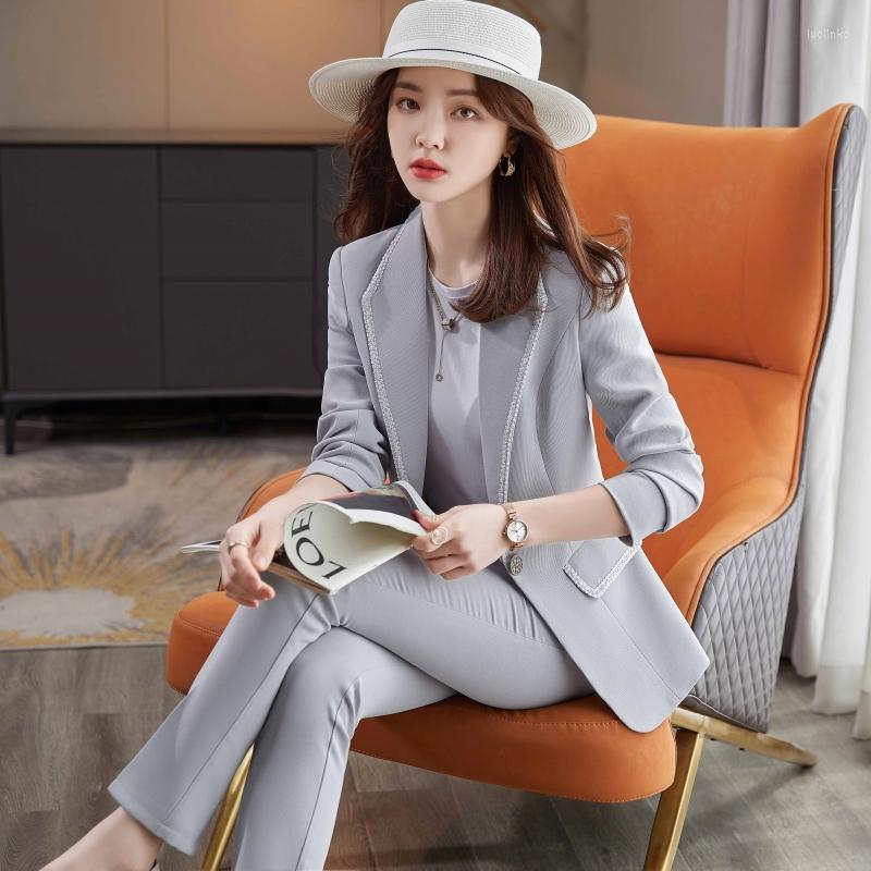 

Women' Two Piece Pants Formal Uniform Designs Pantsuits 2022 Autumn Winter Professional Business Work Wear Ladies Office Career Blazers, Black blazer coat