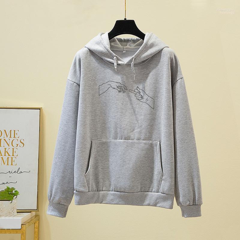 

Women' Hoodies Womens Oversized Sweatshirts Creative Hand Printed Harajuku Women Hooded Pullover Korean Thick Warm Hoodie Streetwear, Gray