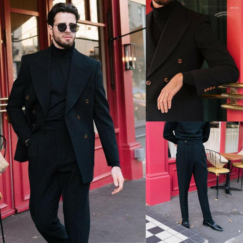 

Men's Suits Black Woolen Men Suit 2 Pieces Business Blazer Pants Double Breasted Notch Lapel Wedding Groom Work Wear Causal Tailored, Purple