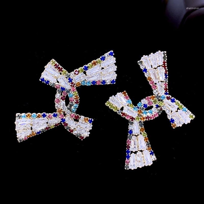 

Stud Earrings Knot Design Big Irregular High Quality Rainbow CZ For Women Fashion Party Wedding Gifts
