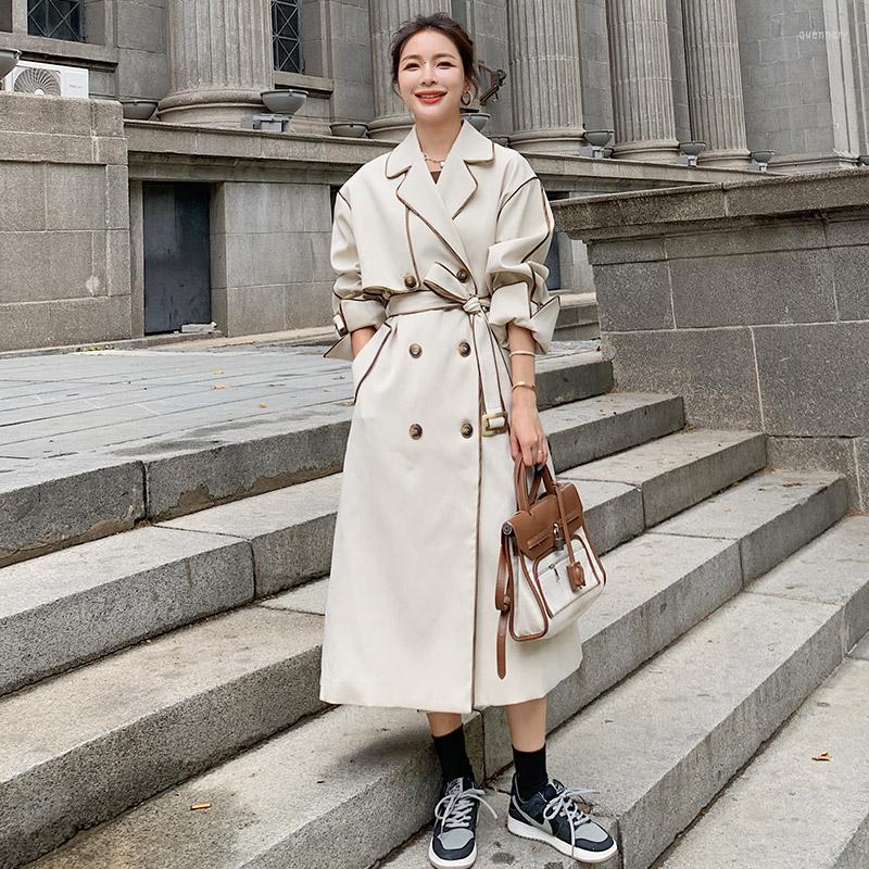 

Women' Trench Coats Women Windbreaker Apricot Long Spring Autumn Korean Loose Coat Female Ladies Cloak Temperament Fashion Comfortable