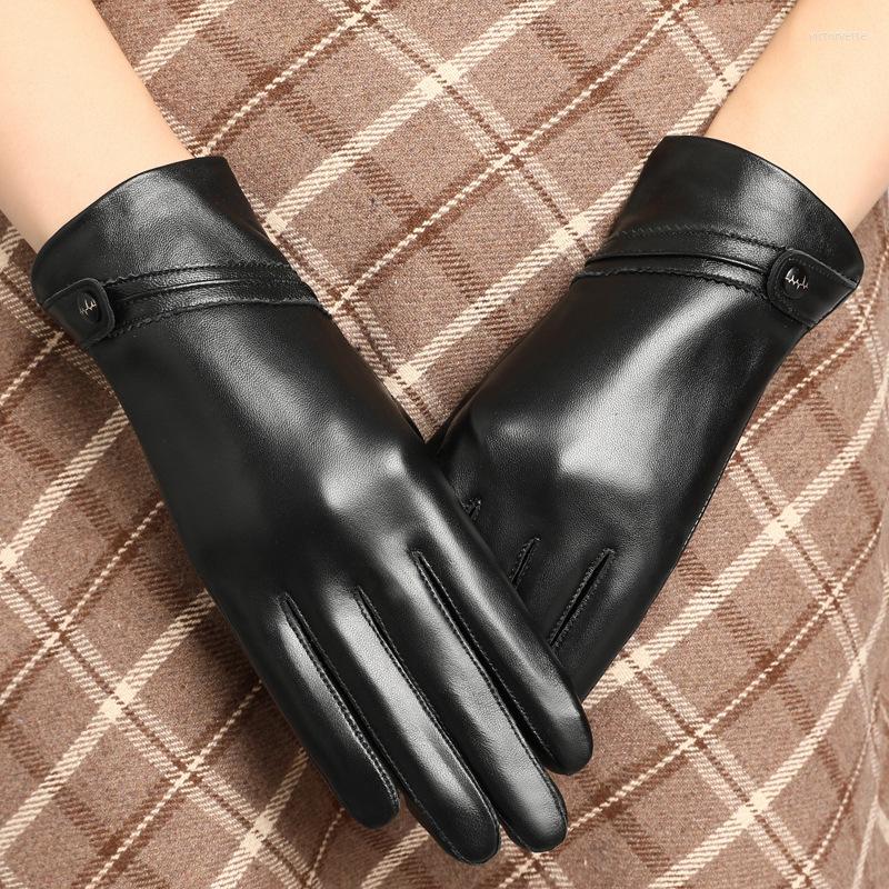 

Five Fingers Gloves Women's Autumn Winter Genuine Leather Lady's Natural Sheepskin Touchscreen Driving Glove R091