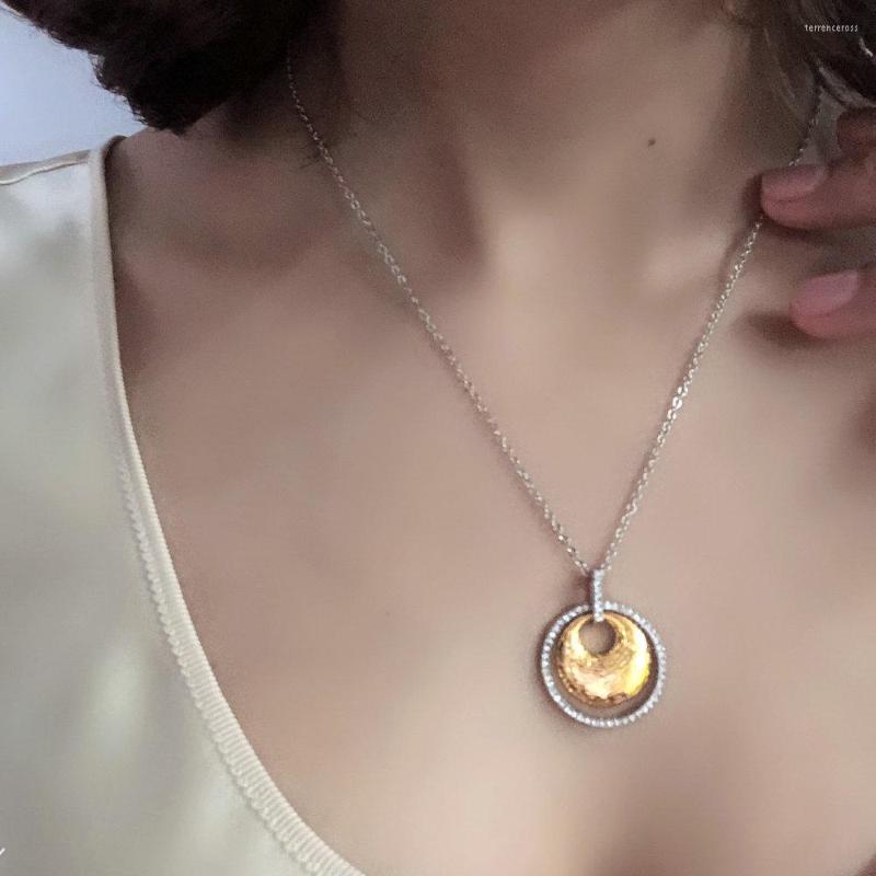 

Choker Retro Chains Pendants Necklaces For Women Cubic Zirconia White Gold Color 2 Layer Of Circles Wholesale Jewelry DWN015