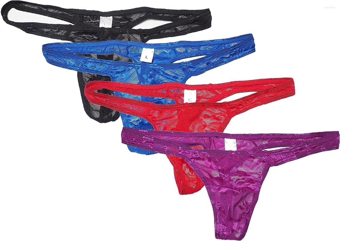 

Yoga Outfit Men's Nylon Briefs G-string Thongs Lace Underwear T-back Shorts, Black