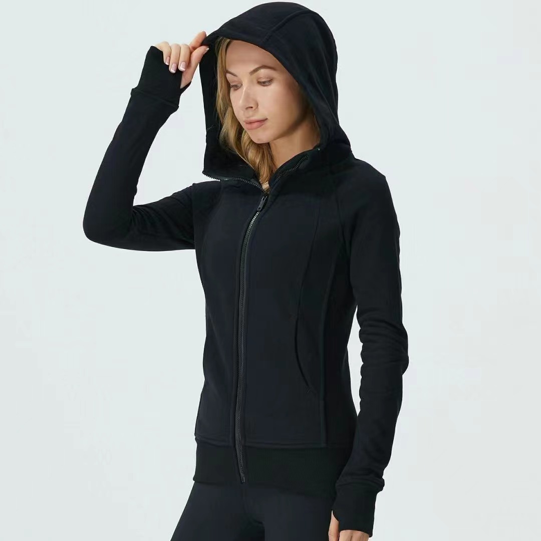 

Yoga Outfits LU-98 Women Brushed Full Zip Hoodie Jacket Sportswear Hooded Workout Track Running Coat with Pockets Outdoor Fleeces Thumb Holes