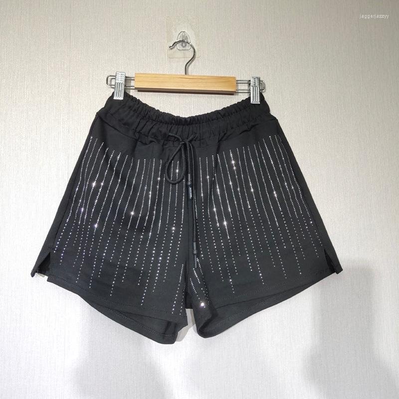 

Women's Shorts Woman Style Spring Autumn Large Size Vertical Stripe Drilling Diamond Slit Elastic Waist, Black 3