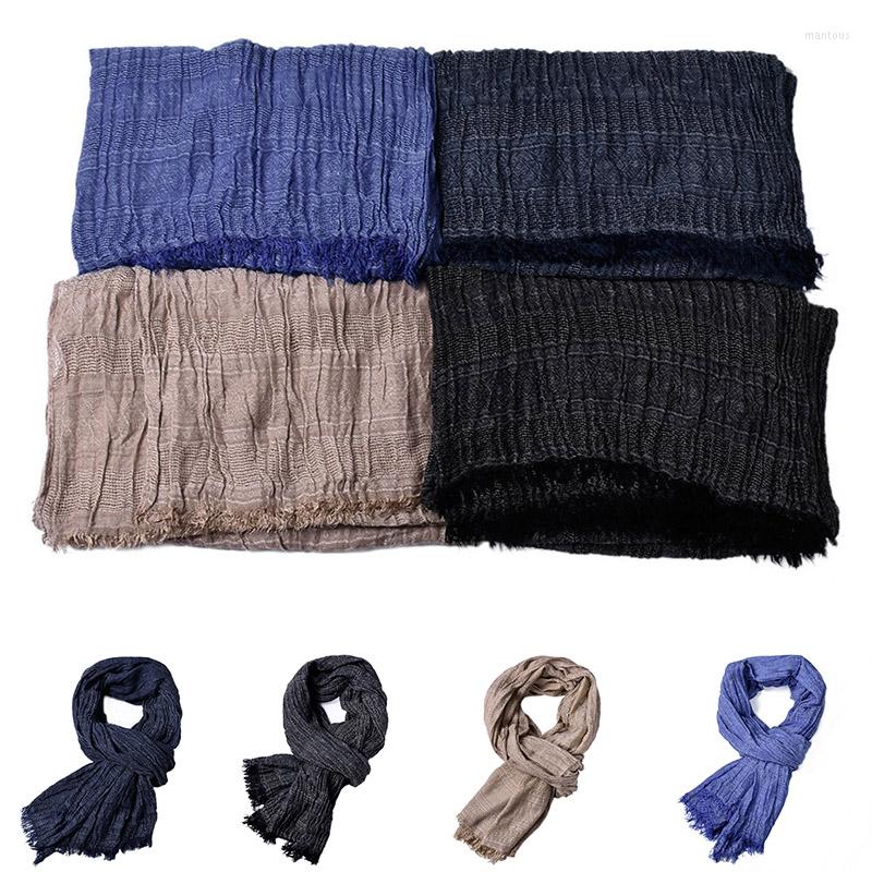 

Bandanas 2022 Scarves Men Crinkle Long Scarf Autumn Winter Christmas Tassel Solid 90x190cm N66