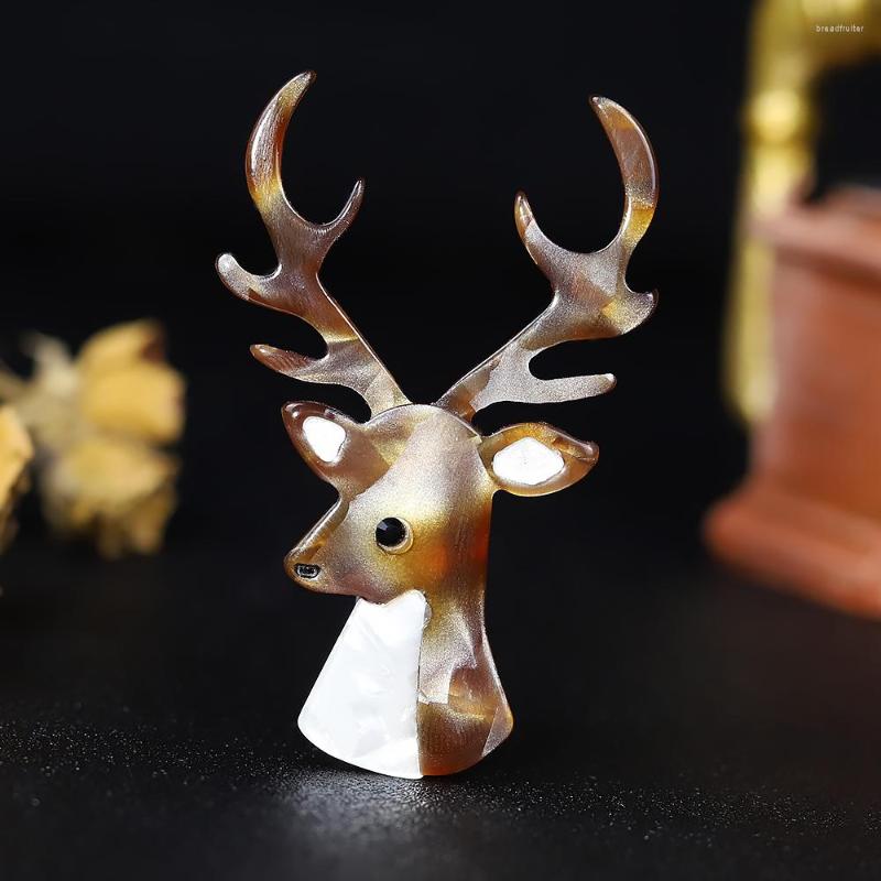 

Brooches Vivid Big Sika Deer Women Men Handmade Arcylic Brown Elk Animal Brooch Safed Pins Christmas Gifts