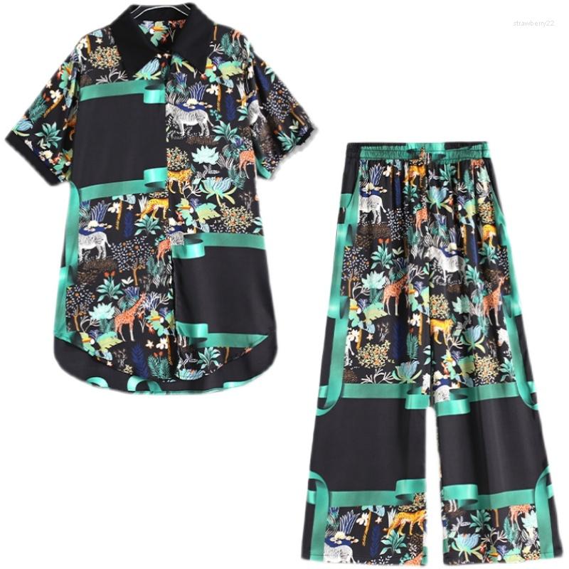 

Women's Two Piece Pants Women Fashion Large Satin Suit Long T Shirt Top And Pant Set Female Floral Print Tracketsuit Casual Home Clothes, The picture color