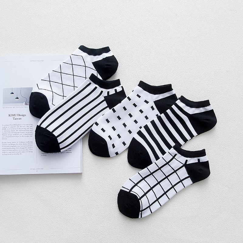 

Men's Socks 5 Pairs High Quality Business Men Sock Black White Casual Short Breathable Striped Plaid Ankle Gifts For Male Meias