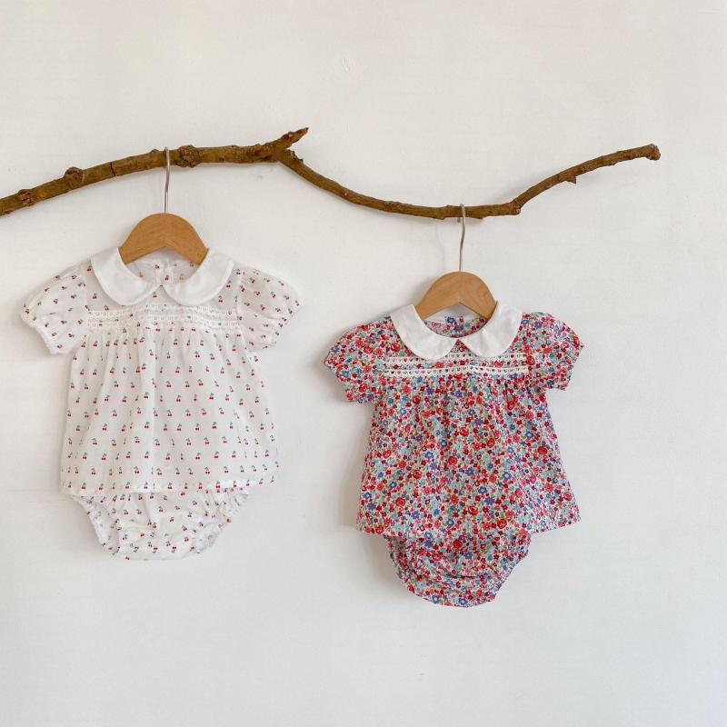 

Clothing Sets Summer Baby Romper Girl Short-sleeved Doll Collar Shirt Floral Shorts Thin Split Two-piece Suit, Pink