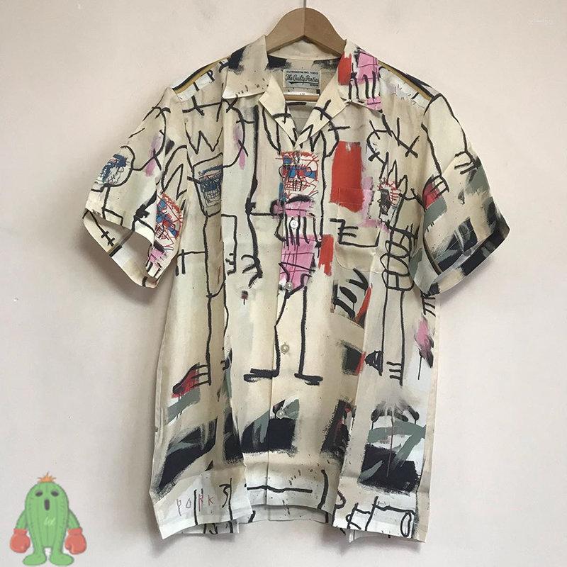 

Men' Casual Shirts Men Women Wacko Maria Graffiti Full Print Short Sleeve Silk Pocket