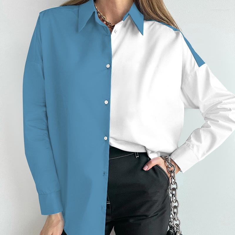 

Women's Polos Spring Autumn Long Sleeves Shirt 2022 Women Daily Casual Clothing Turn-down Collar Button Chic Contrast Blouses Simple