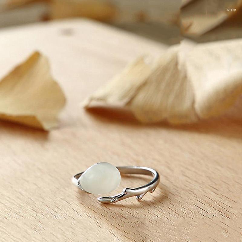 

Cluster Rings Silver Original Design Natural Hetian Magnolia Flower Creative Retro Opening Adjustable Fresh Romantic Ladies Ring
