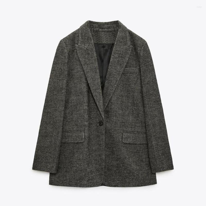 

Women's Suits Autumn Fashion Women's Casual Temperament Versatile Lapel Long Sleeve Back Slit Herringbone Twill Leisure Suit Jacket, Dark grey