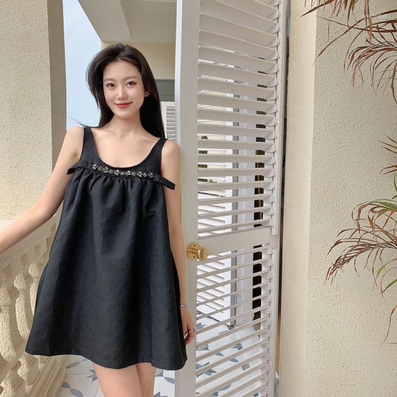 

Casual Dresses Women Summer 2022 Diamond Stitching Sleeveless Strap Dress Women's Clothing Vestido De Mujer Femme Robe, Black-1
