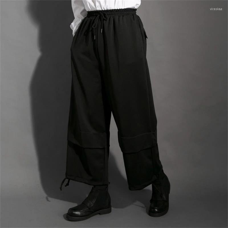 

Men' Pants Men' Casual Nine Point Dark Style Hairstyle Designer Clothing Imitation Double Super Loose Wide Leg, Black