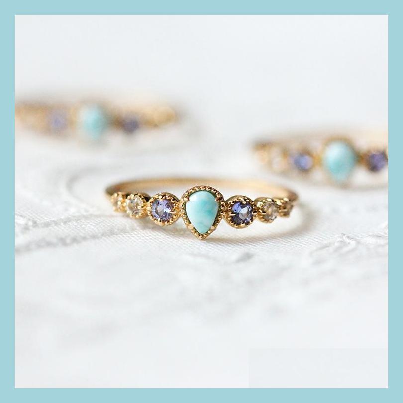 

Cluster Rings Sterling Sier Ring For Women Sea Pattern Larimar Tanzanite White Topaz Gemstone Gold Plated Fine Jewelry Lmri144 Clust Dhr1H