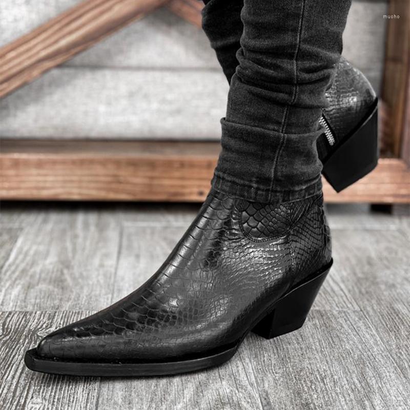 

Boots Men's Black Leather Zipper Business Pointed Toe Handmade Men Ankle Botas De Trabajo Hombre
