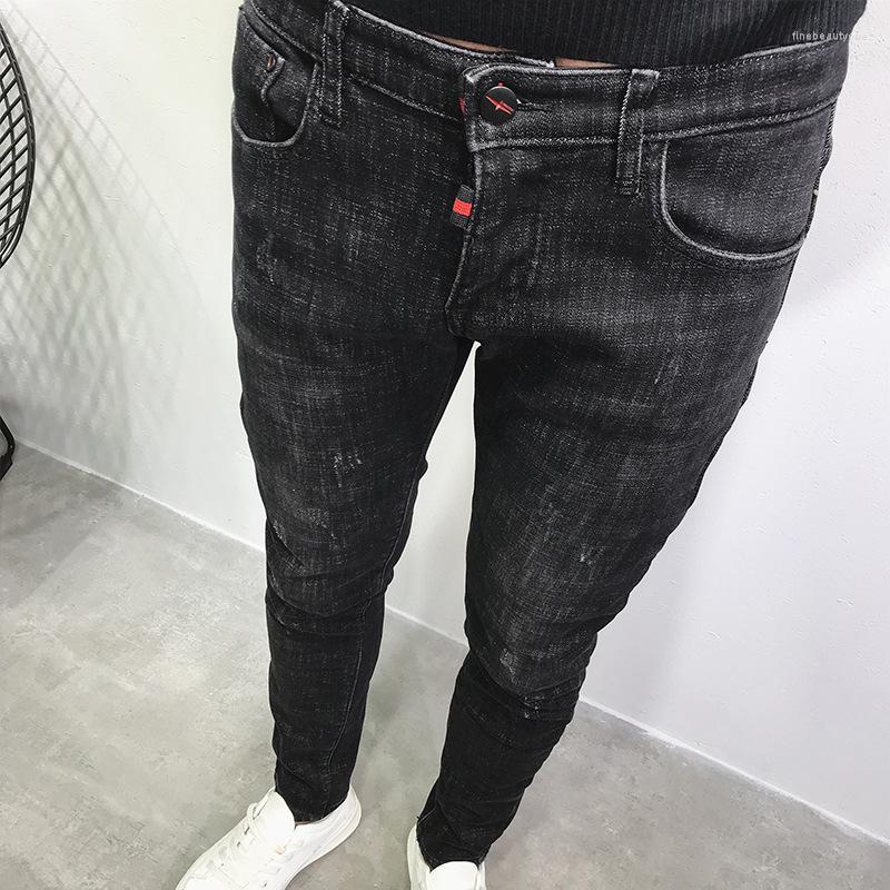 

Men's Pants Fashion 2022 Ripped Trousers Korean Style Man Students Ankle Length Men Slim Fit Cowboy Guy Teenagers Black Jeans For, 538