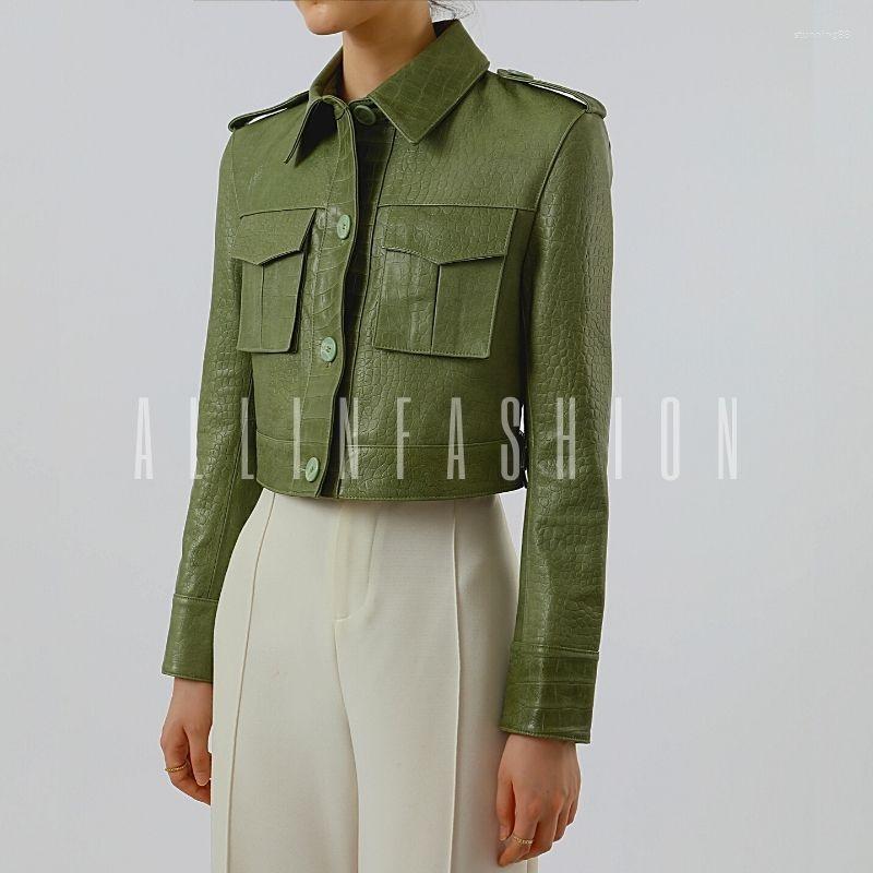 

Women' Leather Women' Slim Fit Early Spring Casual 2022 Light Coated Sheepskin Denim Jacket, Dark brown