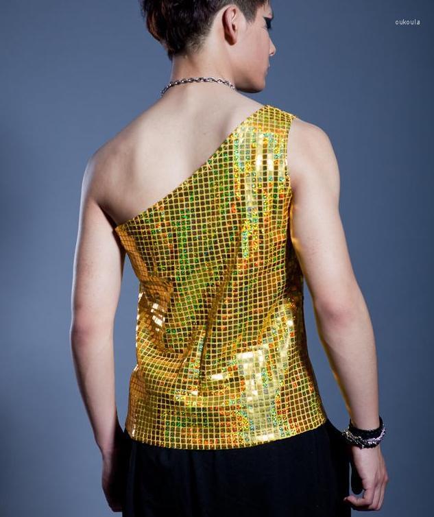 

Men's Vests England Silver Gold Sequins Singer Stage Men's Vest Men Brand Roupas Masculinas Sexy Tank 1 Camisetas Regatas Customizable