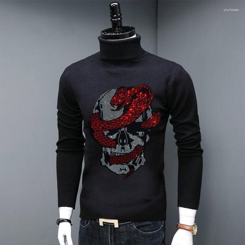 

Men's Sweaters Men's Turtleneck Sweater Comfortable Customization Rhinestone Knit Pullover Warm All-Match WOOL Fashion Slim Knitwear, As shown asian size
