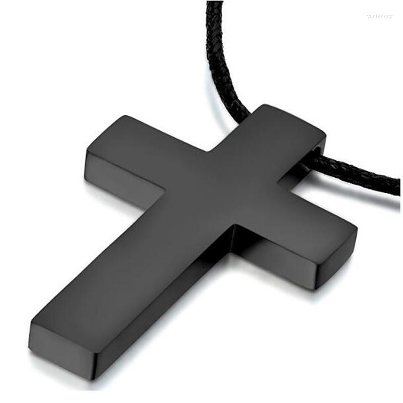 

Pendant Necklaces KOtik Classic Black Cross With Rope Chain Necklace Stainless Steel Men's Jewelry Simple Style Crucifix Choker Colar